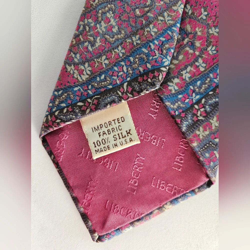 LIBERTY OF LONDON Brick Red & Royal Blue Print Silk Tie
